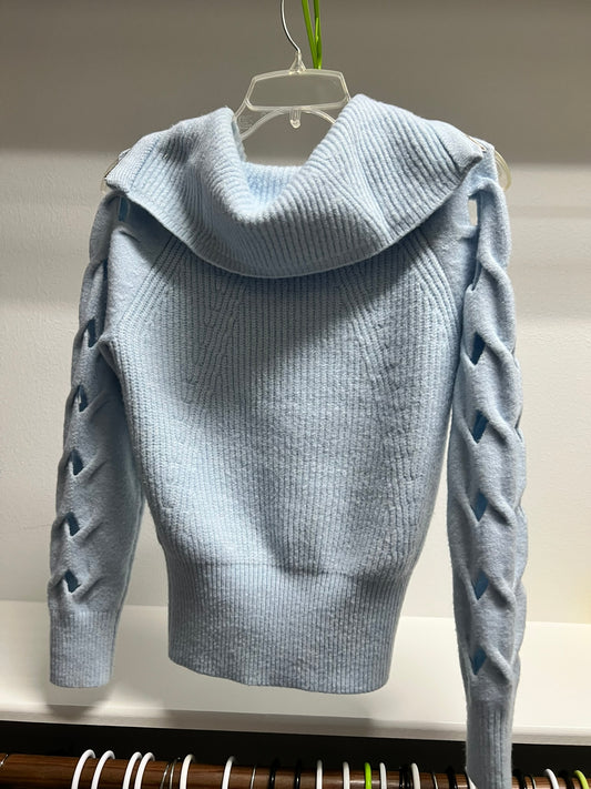Black House White Market Light Blue Hooded Sweater with Decorative Sleeve Holes