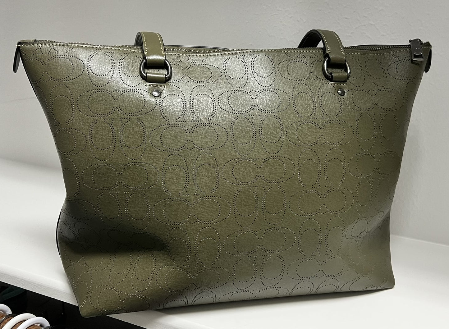 Olive Green Signature Coach Tote with Stitched Detailing