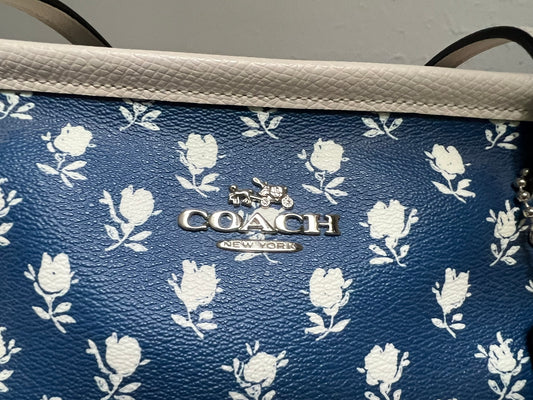 Coach Blue/White Badlands Floral Zip Tote with matching Wallet