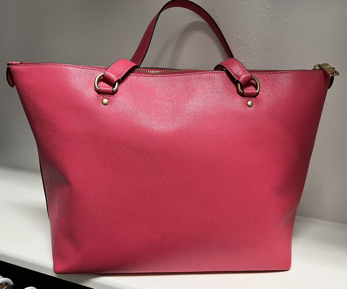 Salmon Coach Tote Bag with Gold Hardware