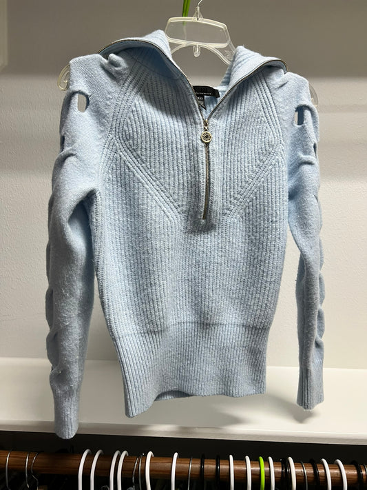 Black House White Market Light Blue Hooded Sweater with Decorative Sleeve Holes