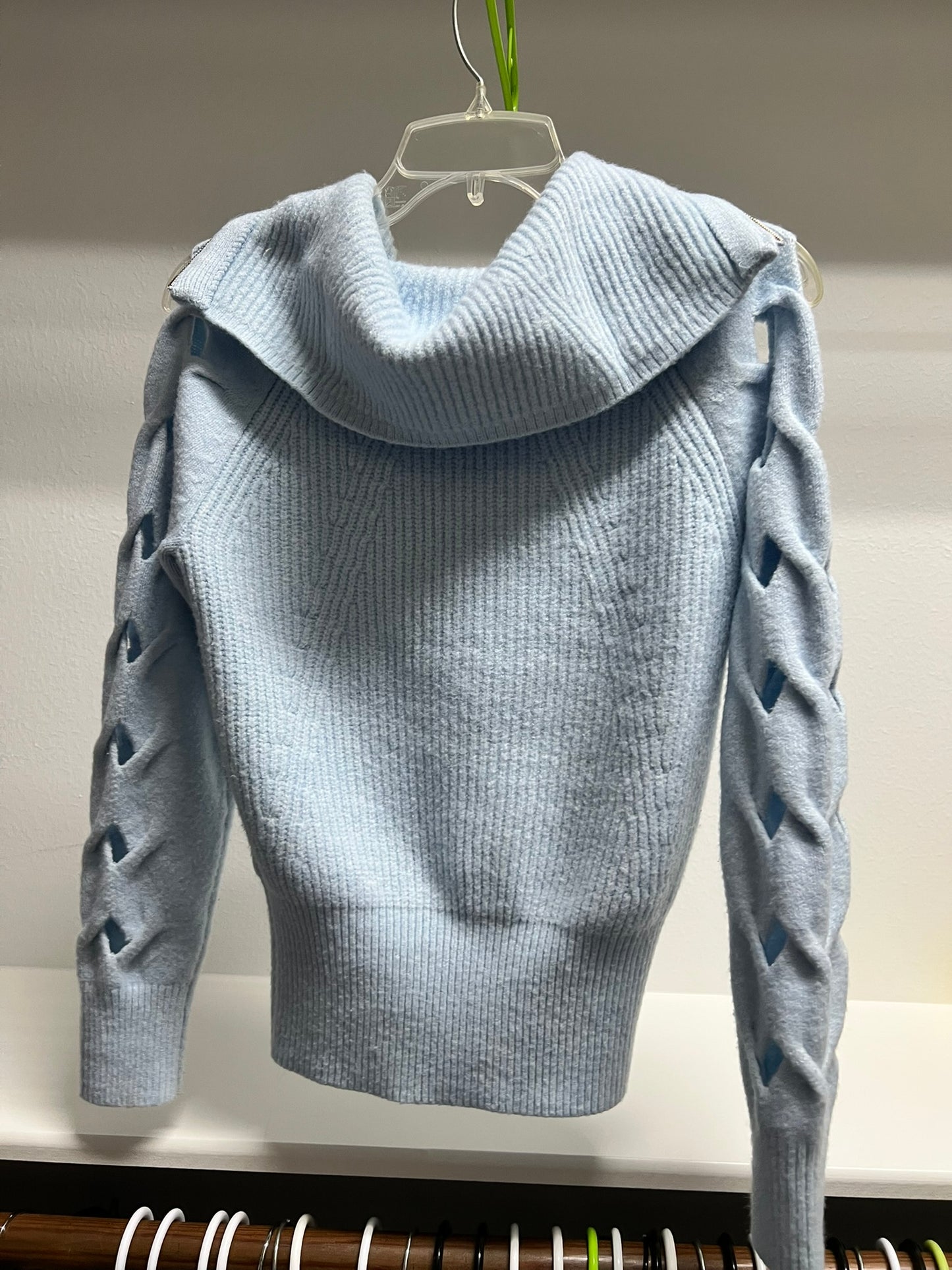 Black House White Market Light Blue Hooded Sweater with Decorative Sleeve Holes