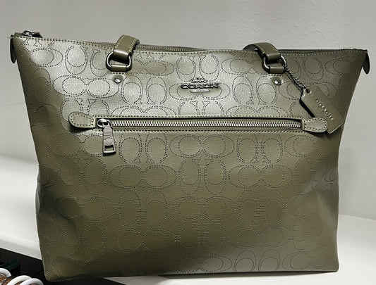 Olive Green Signature Coach Tote with Stitched Detailing