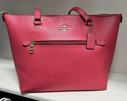 Salmon Coach Tote Bag with Gold Hardware