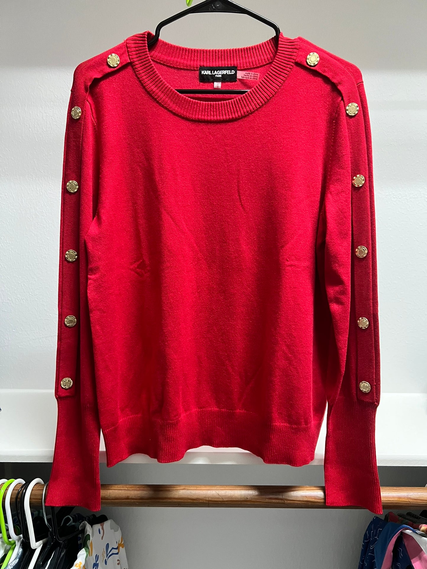 Karl Lagerfeld Paris Red Sweater with Gold Buttons