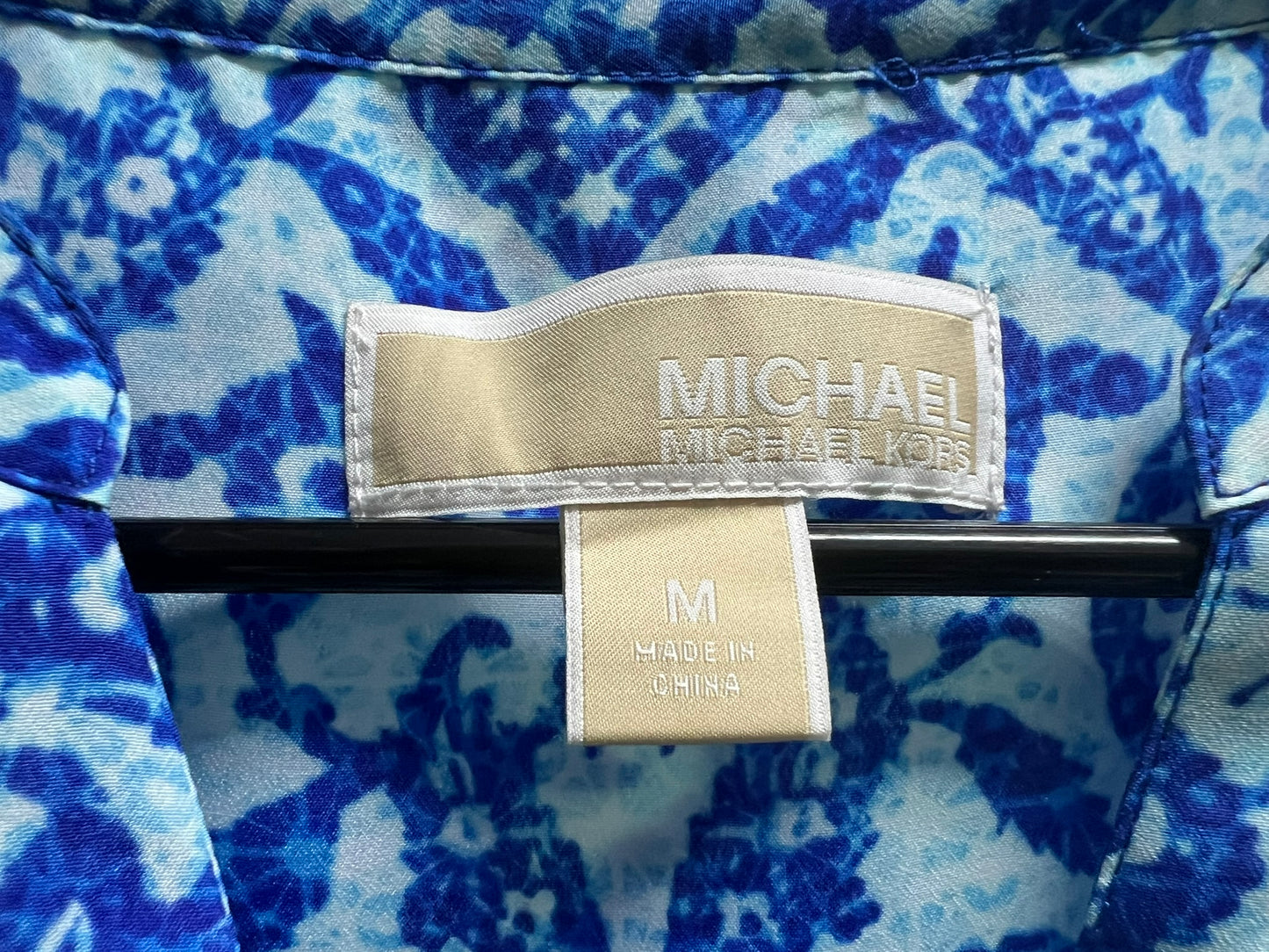 Michael Kors Blue Geometric Pattern Blouse with Gold Zippers
