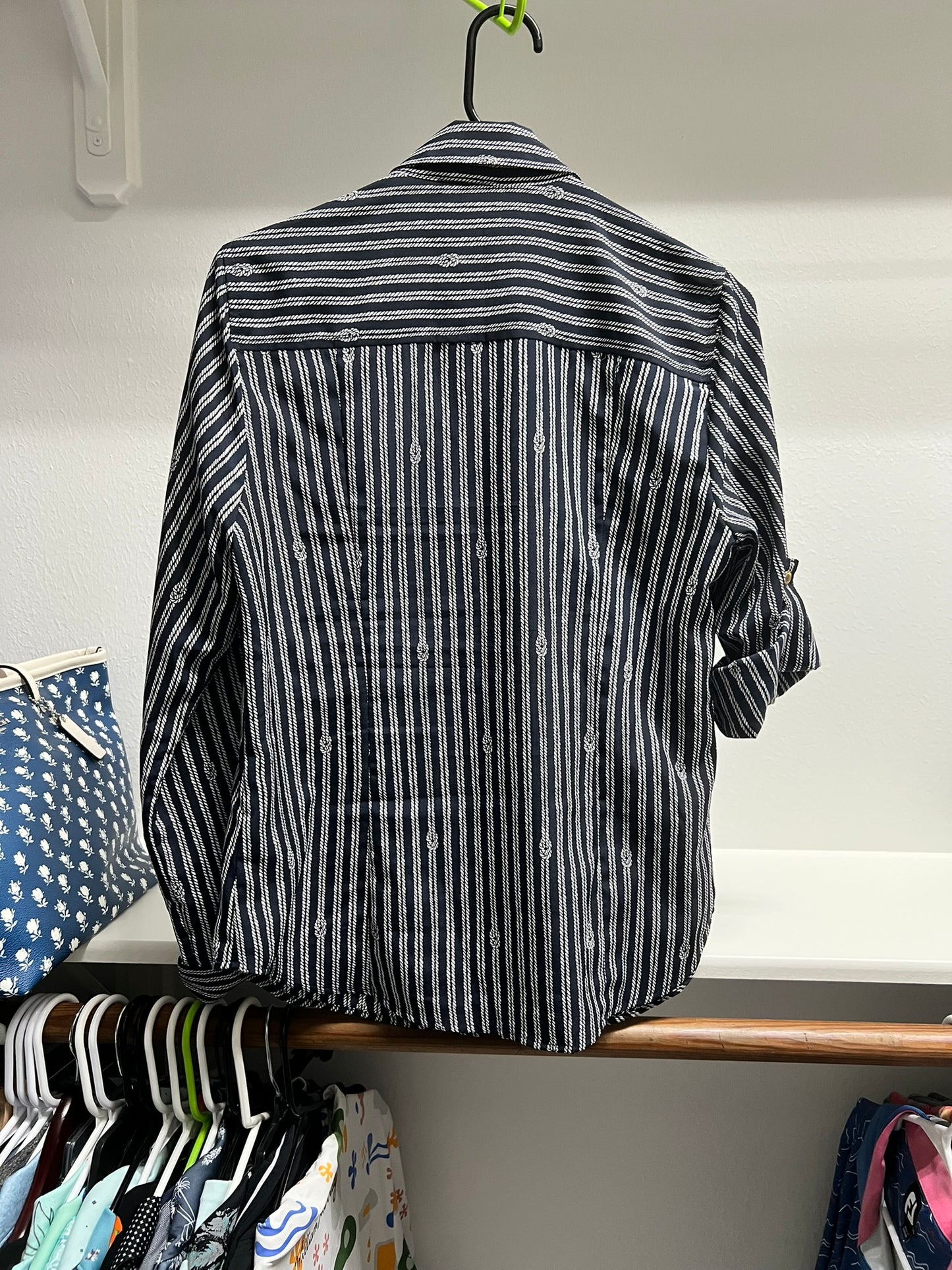 Michael Kors Black/White Geometric Pattern Blouse with Gold Zipper