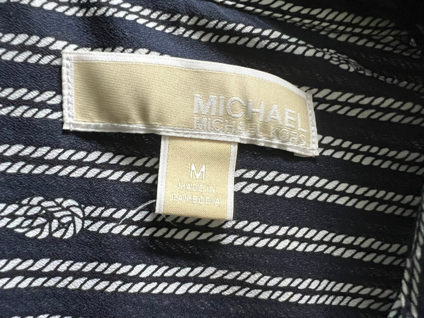 Michael Kors Black/White Geometric Pattern Blouse with Gold Zipper