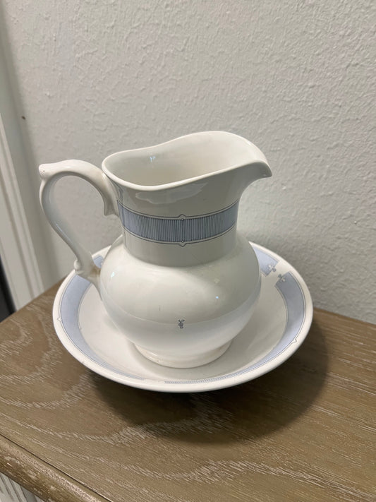 White and Blue Pitcher with Bowl