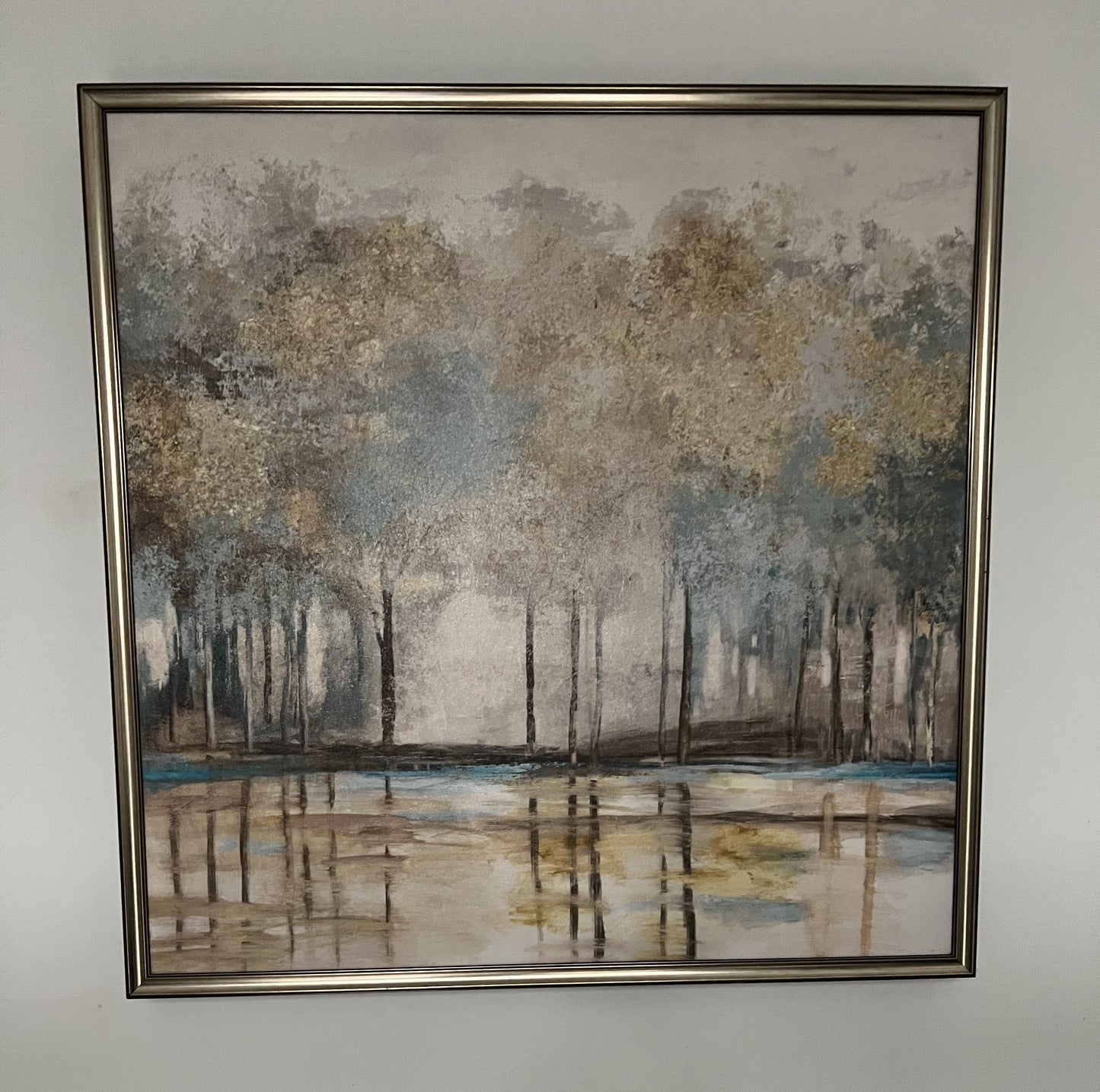 Modern Forest Landscape in Gold and Blue