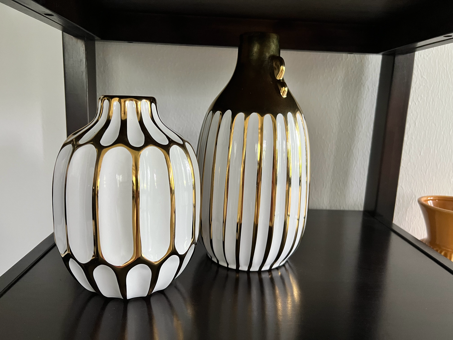 Two Gold and White Vases